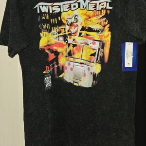 Twisted Black Tee with Yellow & Red Graphic